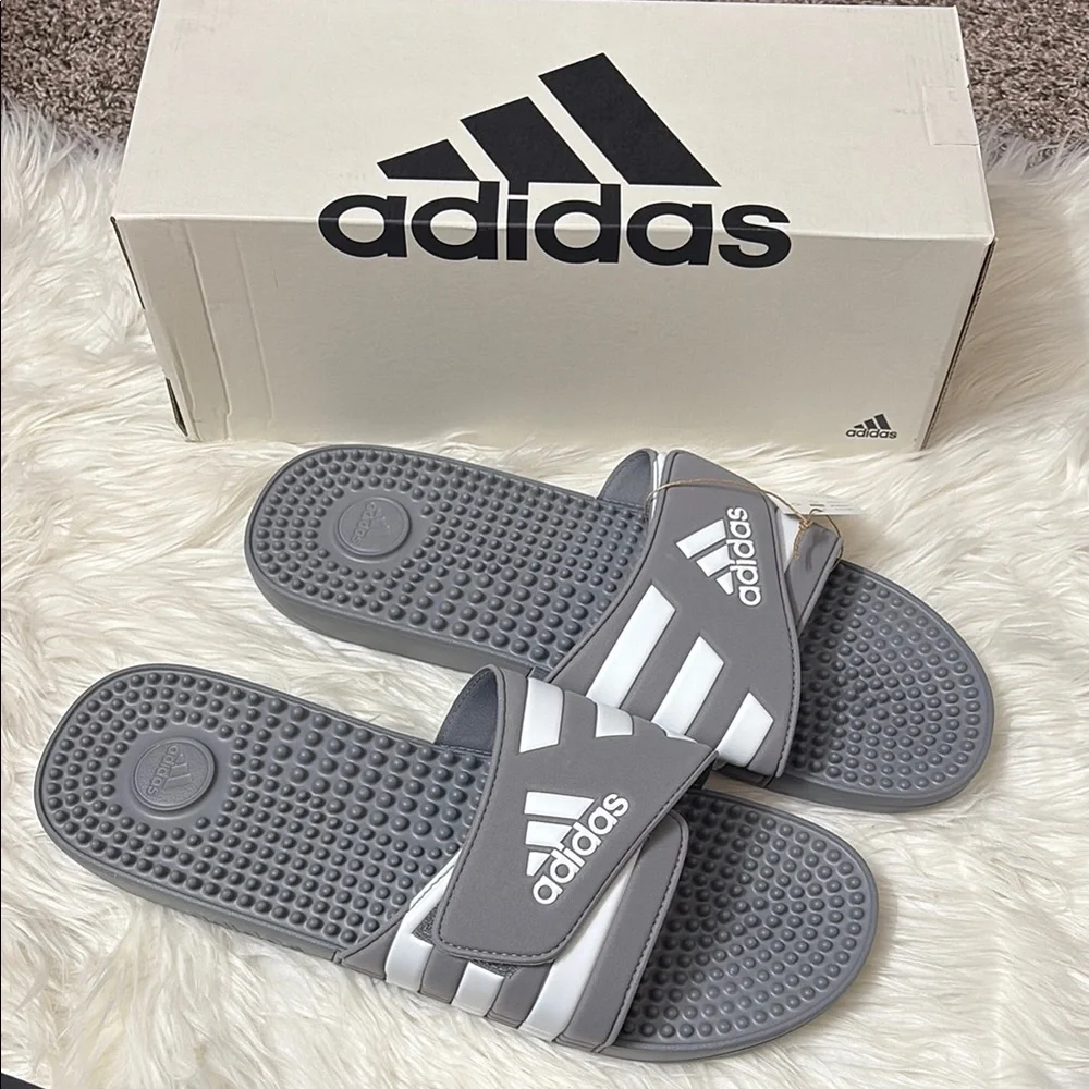 NEW In Box Adidas Men’s Grey White Adissage Slides Size 18